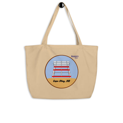 Poverty Beach Lifeguard Stand Large organic tote bag